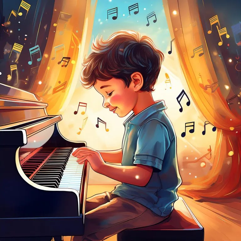Un niño pequeño tocando las teclas del piano por primera vez