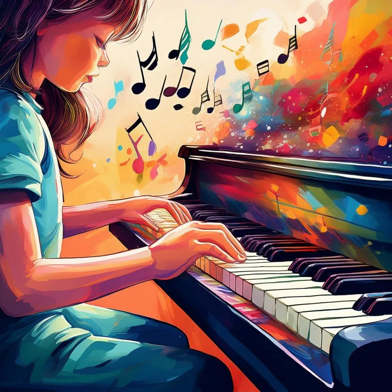 ilustración de unas manos infantiles tocando notas
