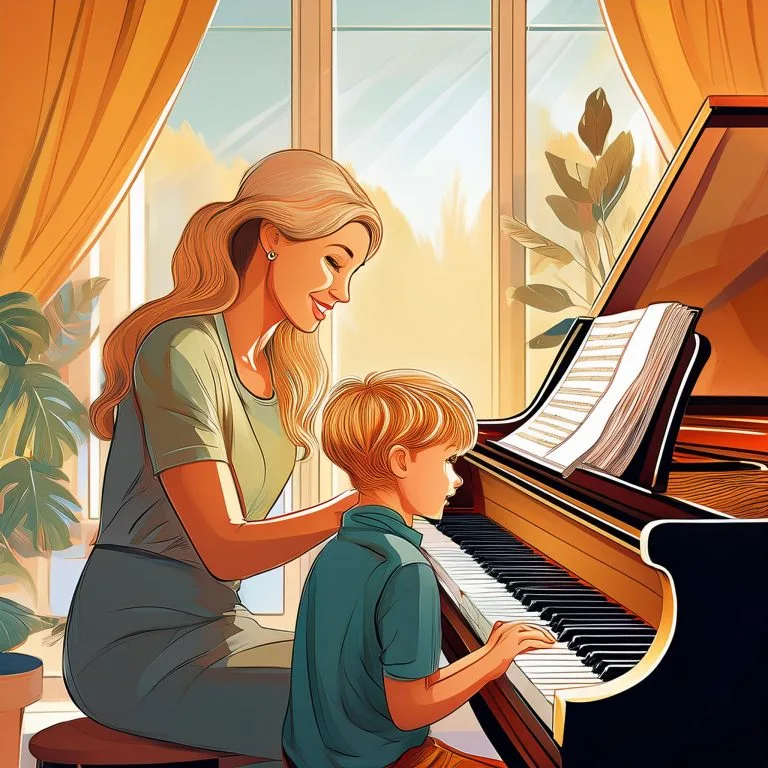 una profesora de piano con un niño